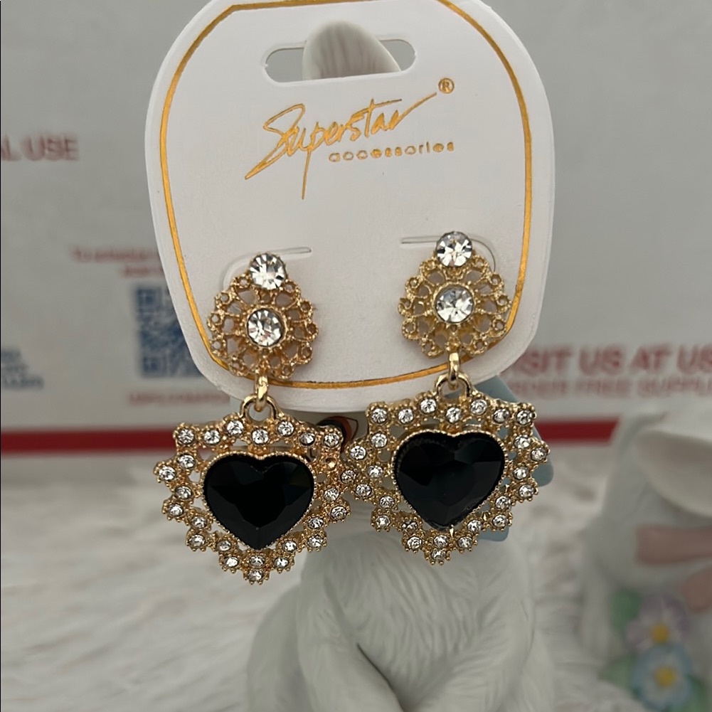Gold And Black Crystal Drop Earrings